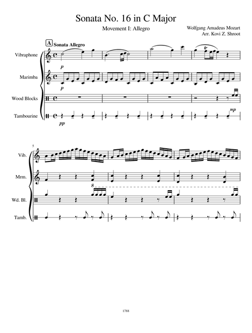 Piano Sonata No.16 in C major, Wolfgang Amadeus Mozart - First Movement - Percussion Ensemble