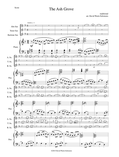 The Ash Grove for saxophone trio and piano (Arr. David Warin Solomons) - Traditional (Small Ensemble)