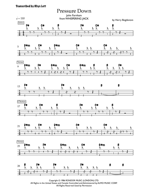 Pressure Down (Arr. Rhys Lett) - Leo Bogdanovs (Bass Tab)