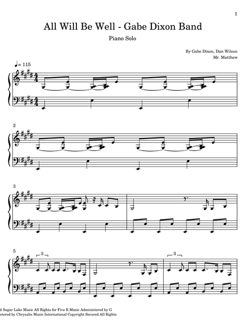 All Will Be Well (Arr. Mr. Matthew) - The Gabe Dixon Band (Piano Solo)