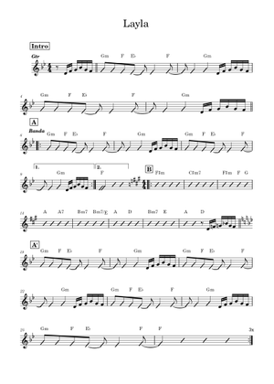 Layla - Derek and the Dominos Sheet Music for Piano (Solo