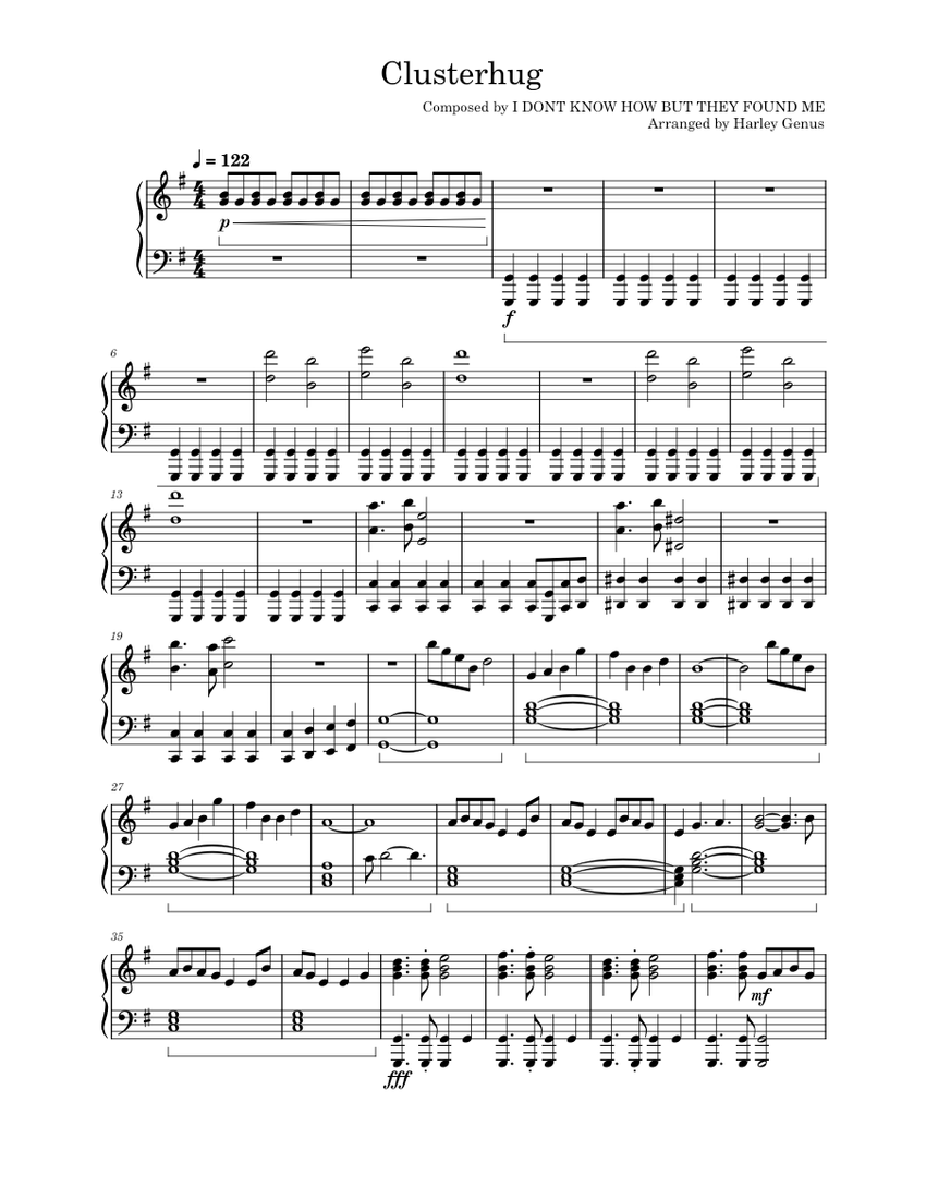 Clusterhug I DONT KNOW HOW BUT THEY FOUND ME Sheet Music For Piano Clusterhug i dont know how but they found me sheet music for piano
