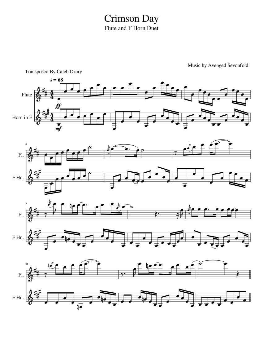 Crimson Day - Avenged Sevenfold (Flute and Horn Duet) Sheet Music