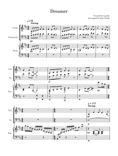 Dreamer  – Laufey Dreamer by Laufey Arranged for Violin, Cello, and Piano Trio