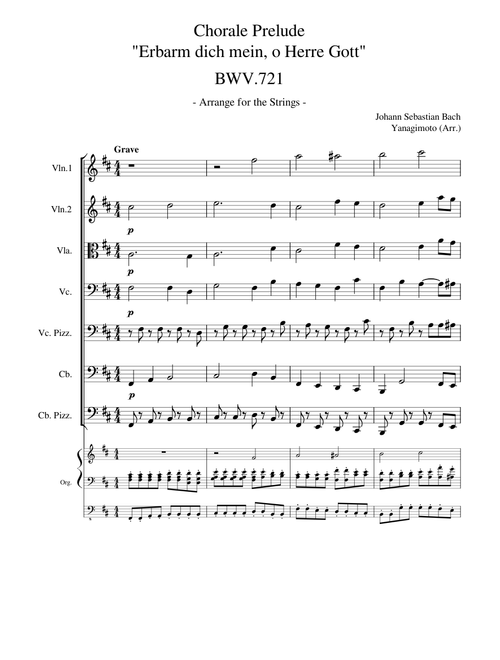 Chorale Preludes "Erbarm dich mein, o Herre Gott" BWV. 721 Arr. for Strings
