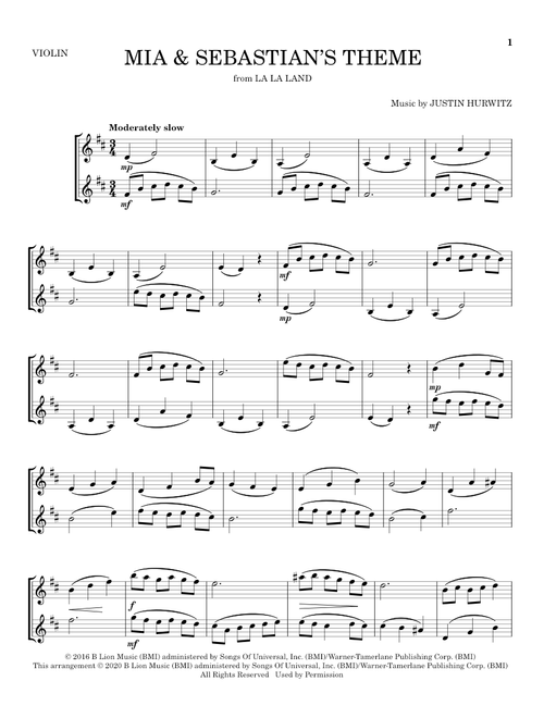 Mia & Sebastian's Theme (from La La Land) - Justin Hurwitz (Violin Duet)