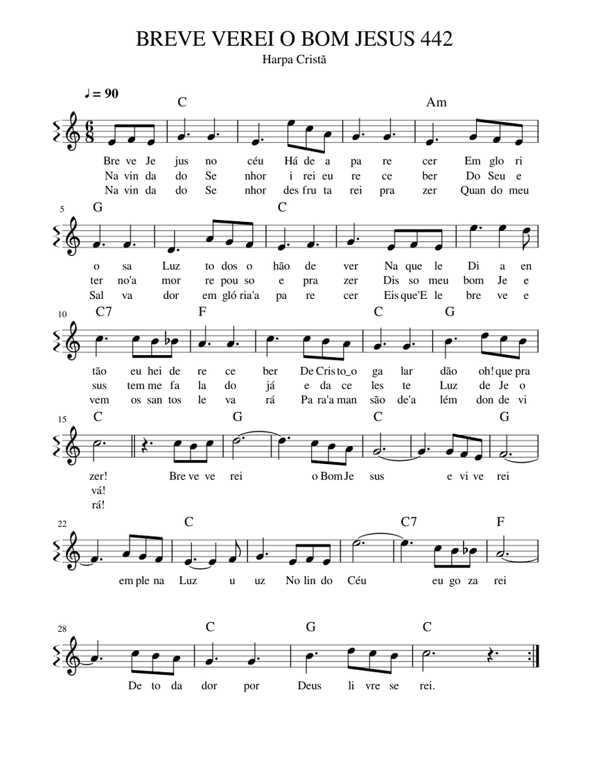 BREVE VEREI O BOM JESUS 442 Sheet music for Piano (Solo) Easy ...