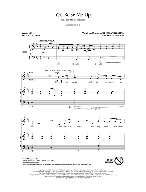 You Raise Me Up (arr. Audrey Snyder) - Josh Groban (Choral, 3-Part Mixed)