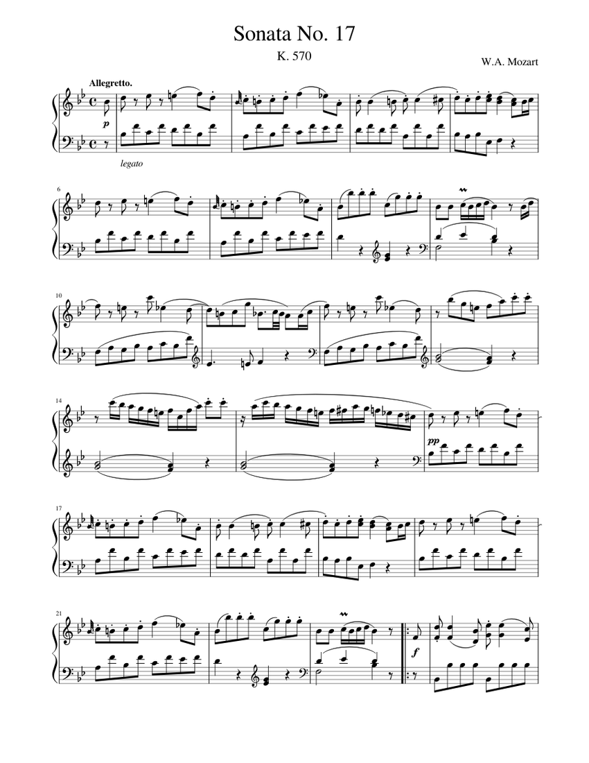 人気の Piano - Mozart Sonata III 570, K. Major, B-flat in 17 No. クラシック