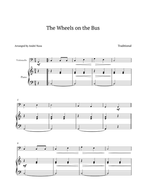 The Wheels on the Bus (Arr. André Nusa) - Traditional (Cello and Piano)