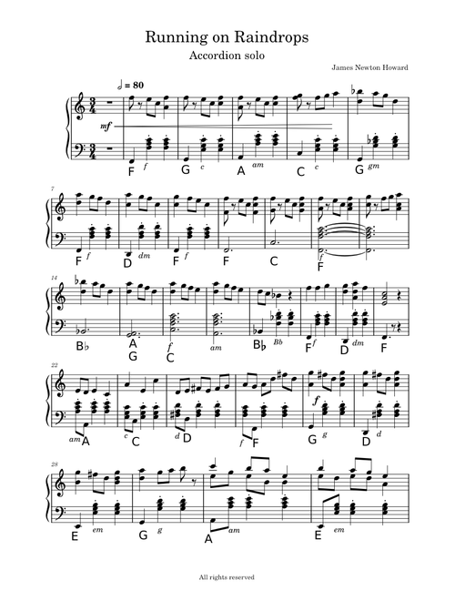 Running on Raindrops – James Newton Howard - Accordion Solo