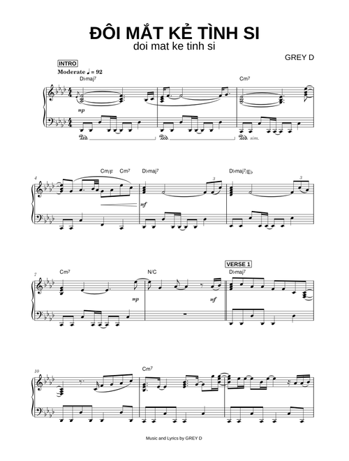 Đôi mắt kẻ tình si [doi mat ke tinh si] - GREY D (Piano)