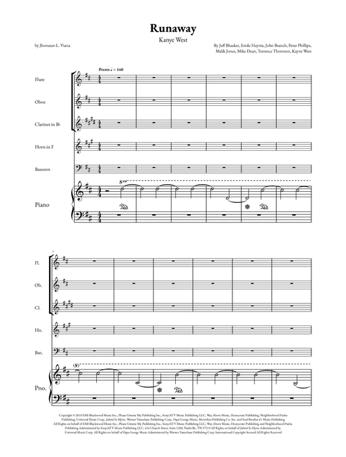 Runaway (Arr. Jhonatan Lucio Viana) - Kanye West (Small Ensemble)