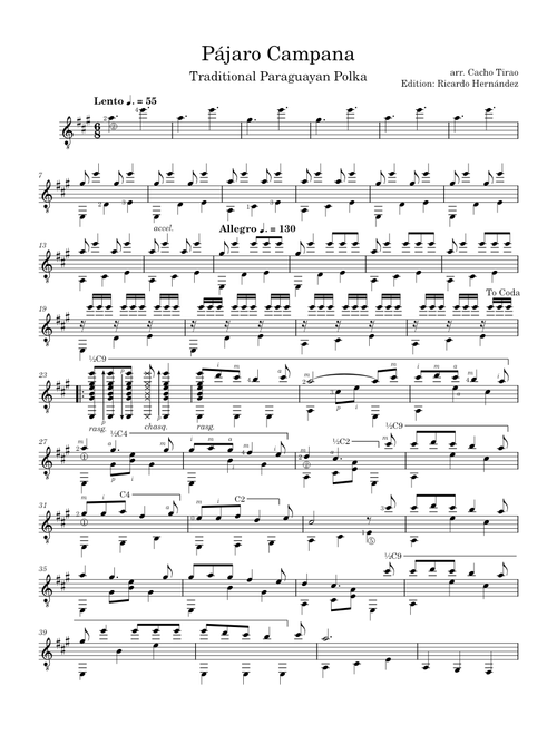 Pájaro Campana - Popular (arr. Ricardo Hernández)