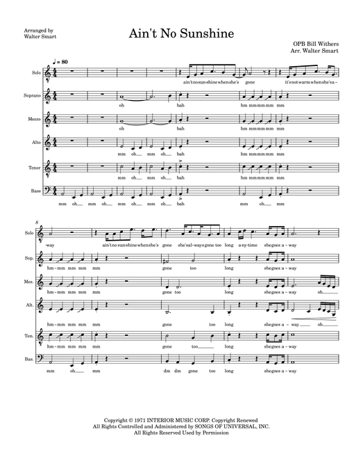 Ain't No Sunshine (Arr. Walter Smart) - Bill Withers (Choral, 5-Part)