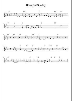 Play Official version of Beautiful sunday Sheet Music by Daniel Boone ...