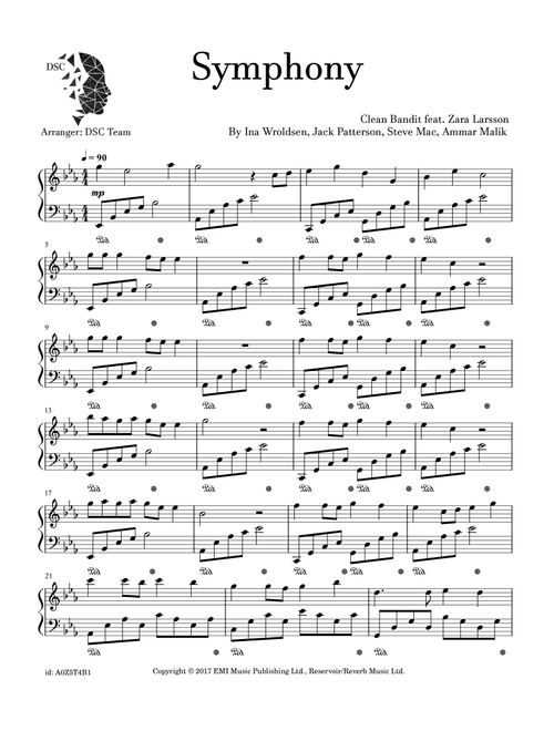 Symphony (Arr. Digital Scores Collection) - Clean Bandit feat Zara Larsson (Piano Solo)