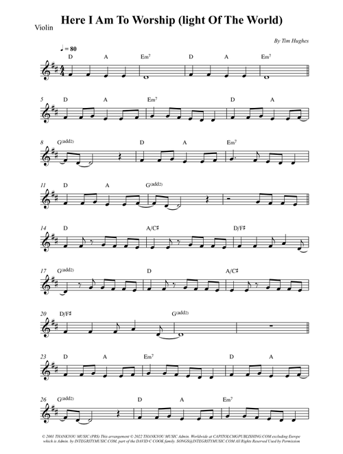 Here I Am To Worship (light Of The World) (Arr. Wesley S. SIlva) - Phillips, Craig & Dean (Violin Solo)