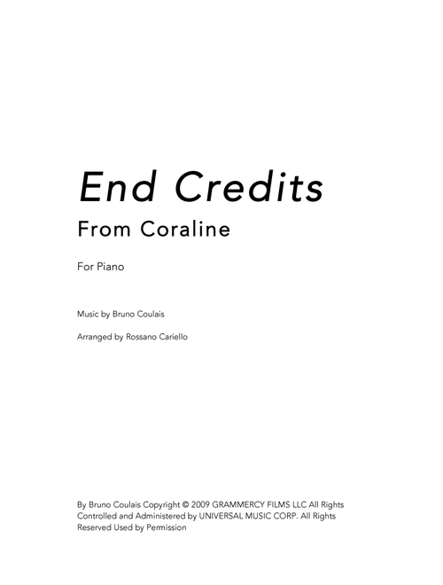 End Credits (Arr. Rossano Cariello) - Bruno Coulais (Piano Solo)