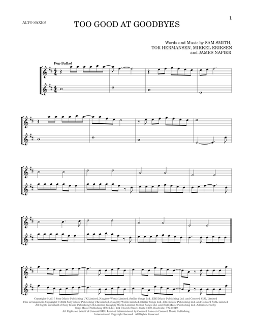 Too Good At Goodbyes - Sam Smith (Alto Saxophone Duet)