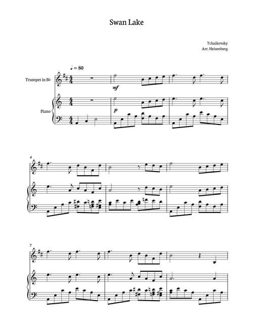 Tchaikovsky - Swan Lake for trumpet with accompaniment (Arr. Heisenberg) - Tchaikovsy (Trumpet and Piano)