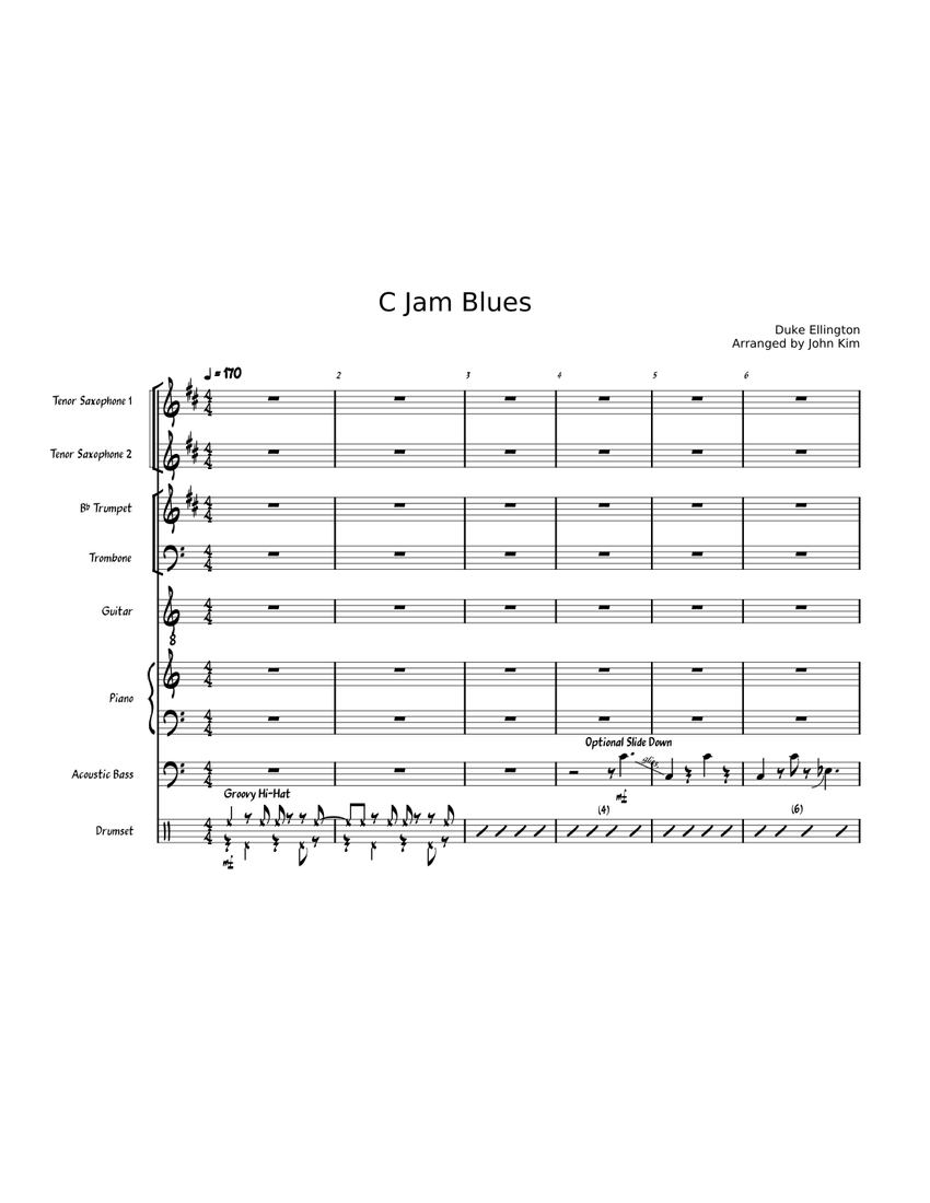 C Jam Blues Arranged for Combo Sheet music for Piano Trombone Saxophone tenor Trumpet in b flat more instruments Mixed Ensemble Musescore