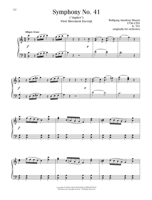 Symphony No. 41 In C Major ("Jupiter"), First Movement Excerpt - Wolfgang Amadeus Mozart (Piano Solo)