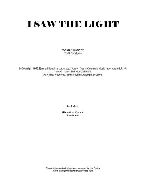 I Saw The Light (Arr. Jim Farley) - Hal Ketchum (Piano-Vocal-Guitar (Piano Accompaniment))