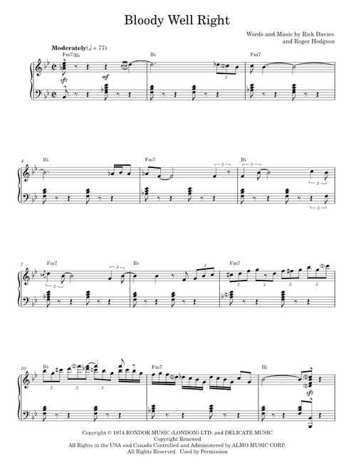 Bloody well right - Supertramp (Piano Vocal)