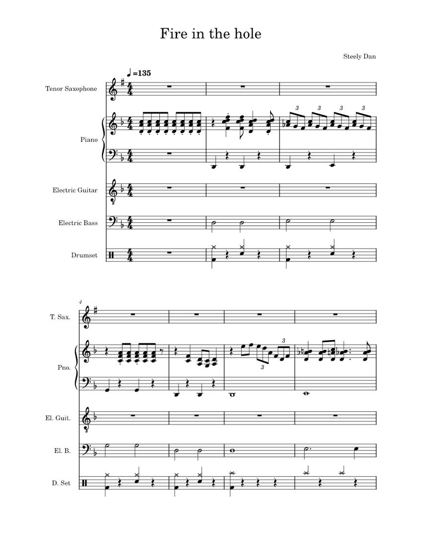Fire In The Hole – Steely Dan Sheet Music for Piano, Saxophone tenor ...