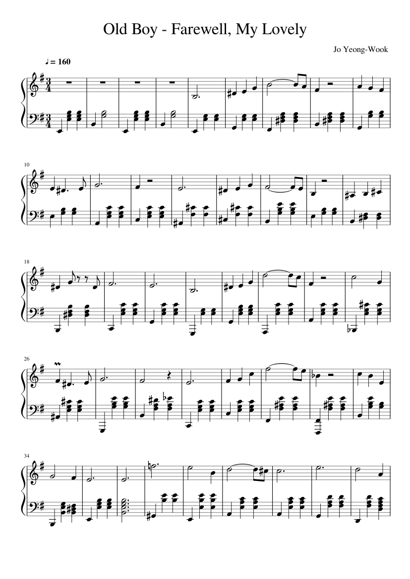 Descifrar apasionado Cabaña Old Boy - Farewell, My Lovely Sheet music for Piano (Solo) | Musescore.com