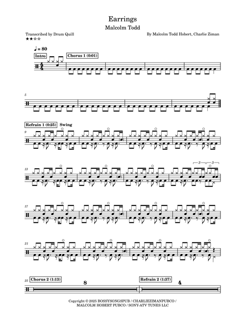 Earrings (Arr. Drum Quill) - Malcolm Todd Hobert, Charlie Ziman (Drums)