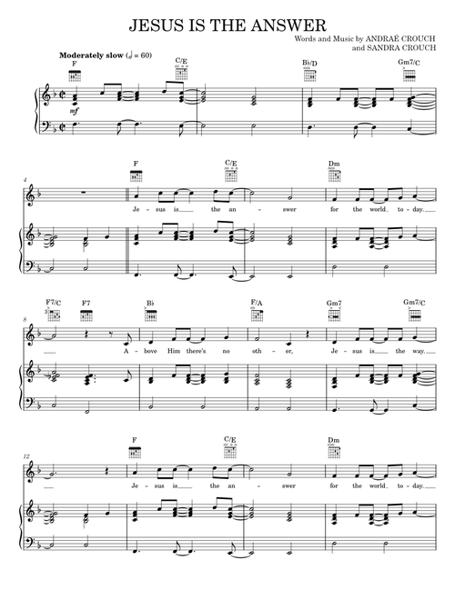 Jesus Is The Answer - Andrae Crouch (Piano-Vocal-Guitar)
