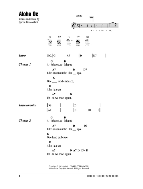 Aloha Oe - Queen Liliuokalani (Ukulele Chords-Lyrics)