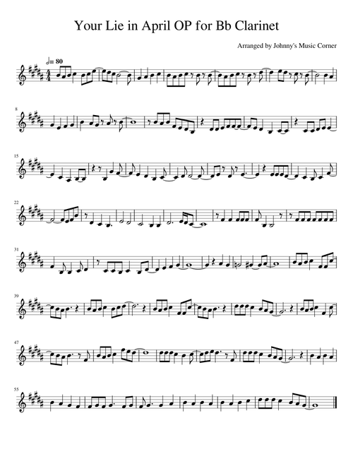 Hikaru Nara / Your Lie in April for Bb Clarinet