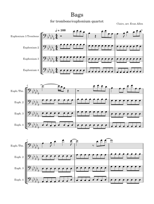 Bags – Clairo for trombone/euphonium quartet