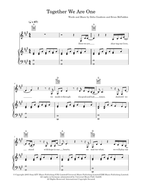 Together we are one - Delta Goodrem (Piano-Vocal-Guitar (Piano Accompaniment))