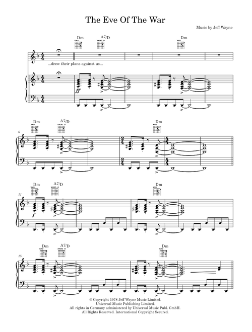 The Eve Of The War - Jeff Wayne (Piano-Vocal-Guitar (Piano Accompaniment))