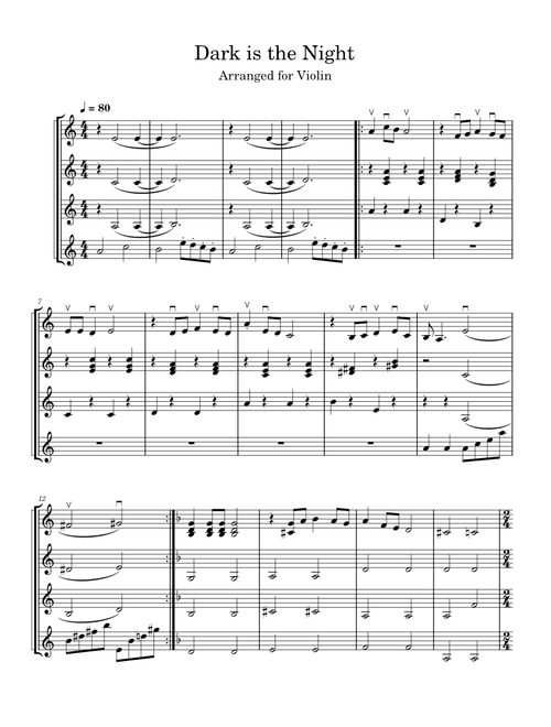 Dark Is The Night - Violin
