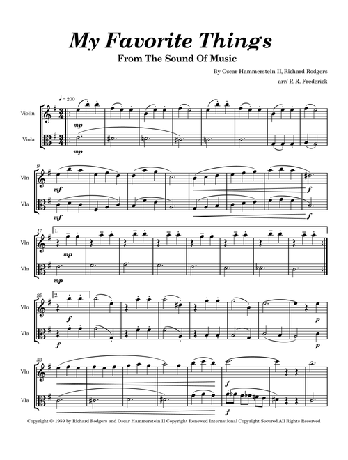 My Favorite Things (Arr. P. R. Frederick) - Julie Andrews (Instrumental Duet)