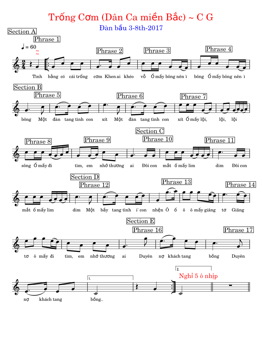 Trống cơm – Phrases Sheet Music for Piano (Solo) Easy | MuseScore.com