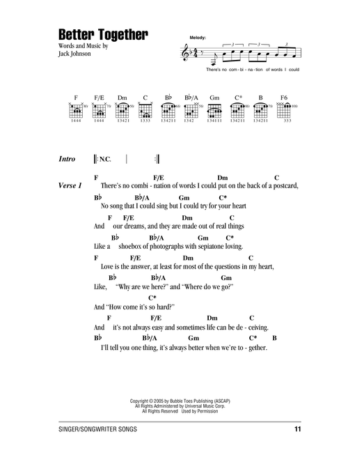 Better Together - Jack Johnson (Guitar Chords-Lyrics)