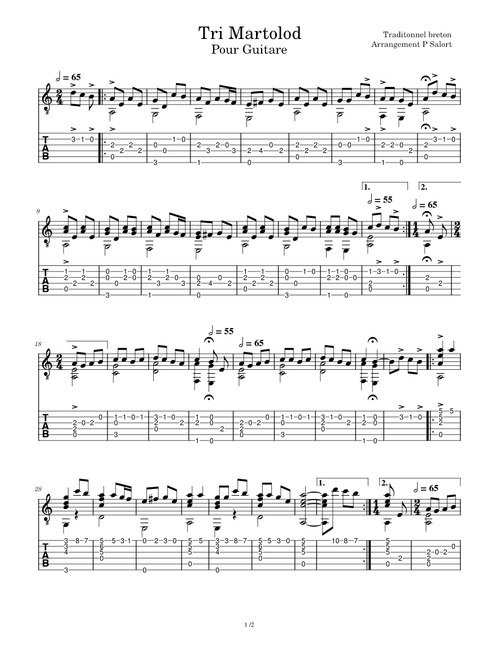 Tri Martolod Guitare (+ TAB)