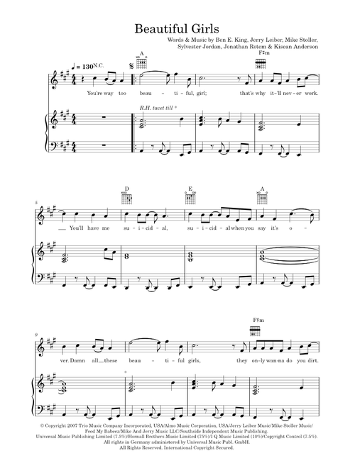 Beautiful Girls - Sean Kingston (Piano-Vocal-Guitar (Piano Accompaniment))