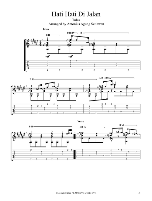 Hati-hati Di Jalan (Arr. Antonius Agung Setiawan) - Muhammad Tulus, Arifandi Arifandi (Guitar Tab)