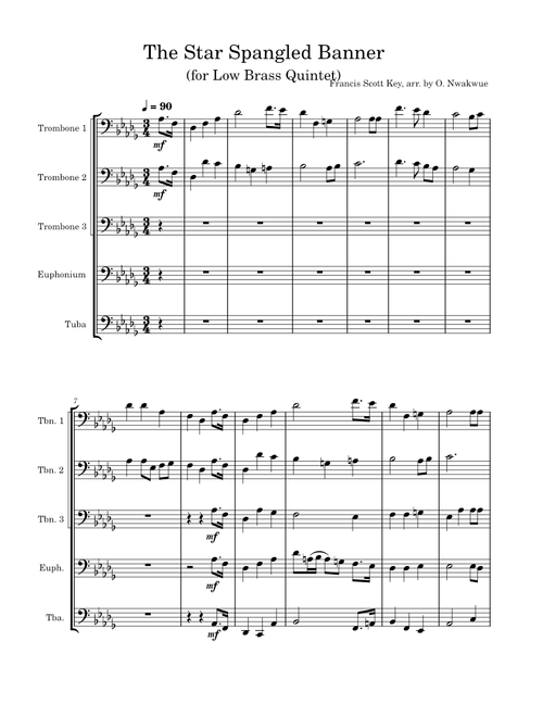 The Star Spangled Banner (for Low Brass Quintet) - arr. by O. Nwakwue
