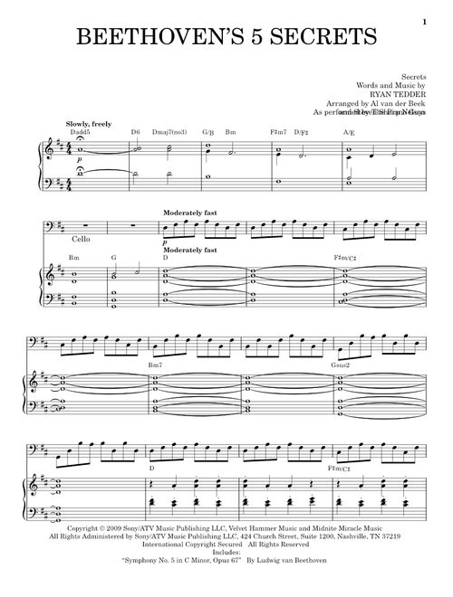 Beethoven's 5 Secrets (Arr. Steven Sharp Nelson) - The Piano Guys (Cello and Piano)