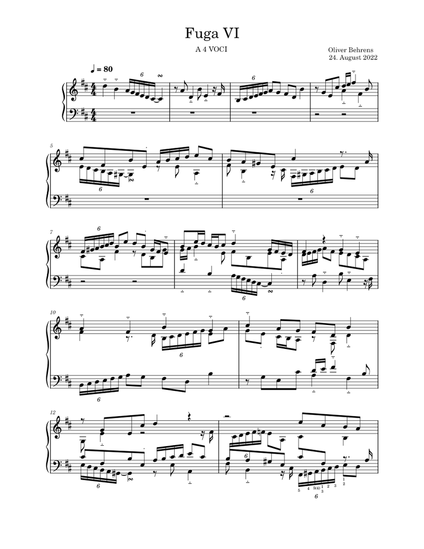 Fuga VI Sheet music for Piano (Solo) | Musescore.com