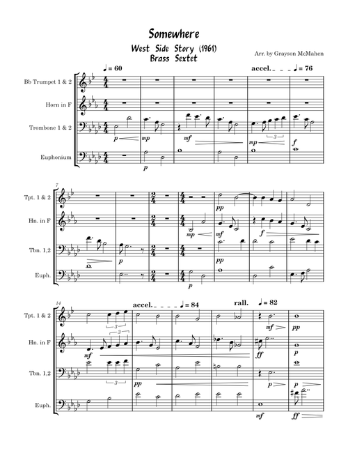 Somewhere (from West Side Story - 1961) - Brass Sextet