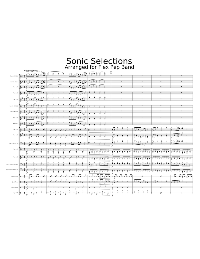 Sonic Selections (Flex Pep Band Arrangement) Sheet music for Trombone, Tuba, Flute, Oboe & more